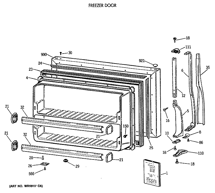 FREEZER DOOR Diagram and Parts List for MTX18GIXBRAA  General Electric Refrigerator