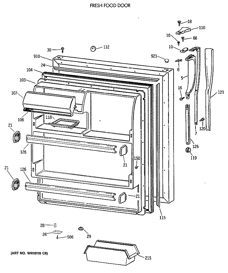 FRESH FOOD DOOR Diagram and Parts List for MTX18GIXBRAA  General Electric Refrigerator