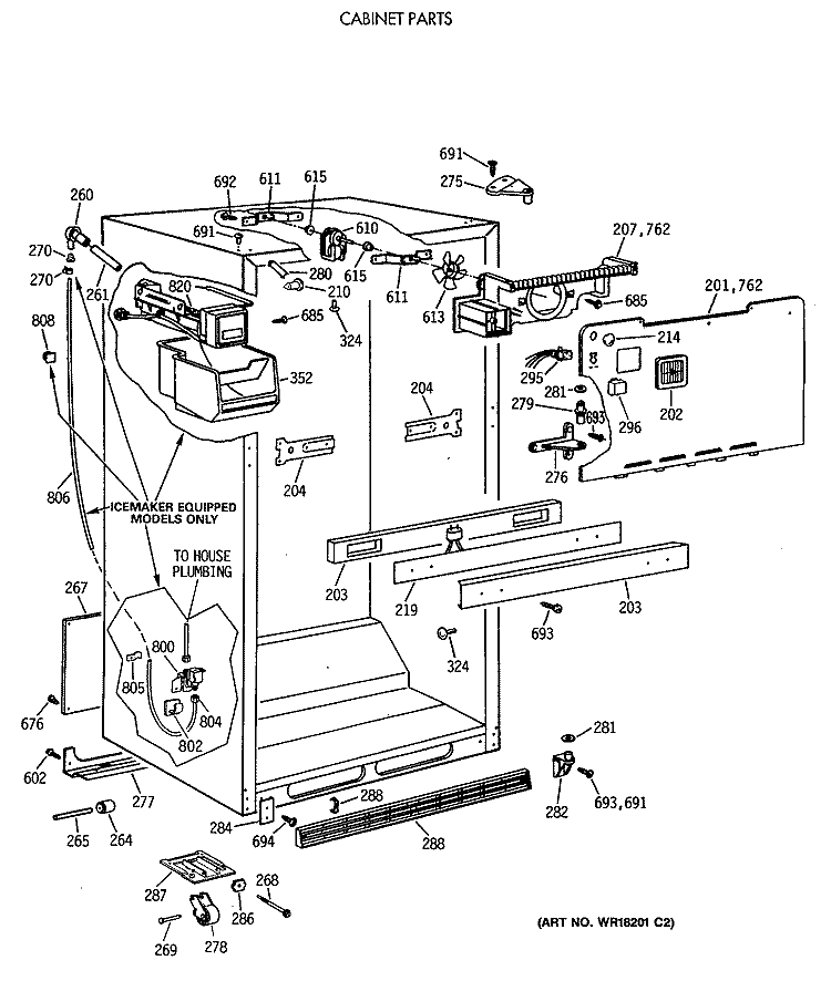 CABINET PARTS Diagram and Parts List for MTX18GIXBRAA  General Electric Refrigerator