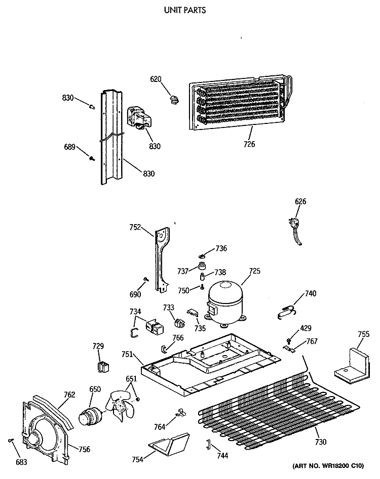 UNIT PARTS Diagram and Parts List for MTX18GIXBRAA  General Electric Refrigerator