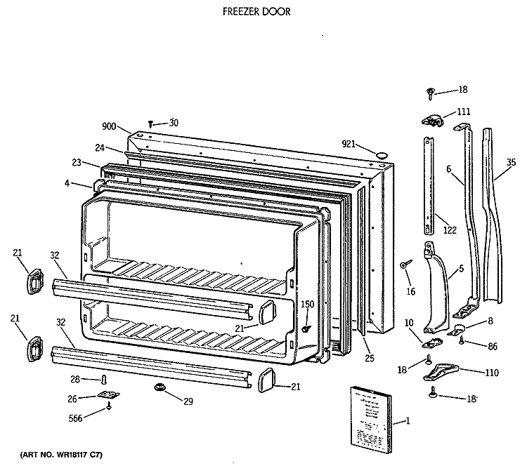 FREEZER DOOR Diagram and Parts List for MTX21GAXBRWW  General Electric Refrigerator