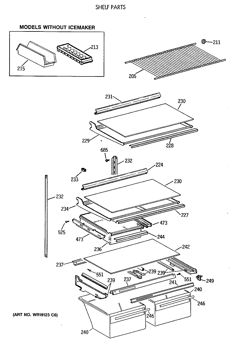 SHELF PARTS Diagram and Parts List for MTX21GAXBRWW  General Electric Refrigerator