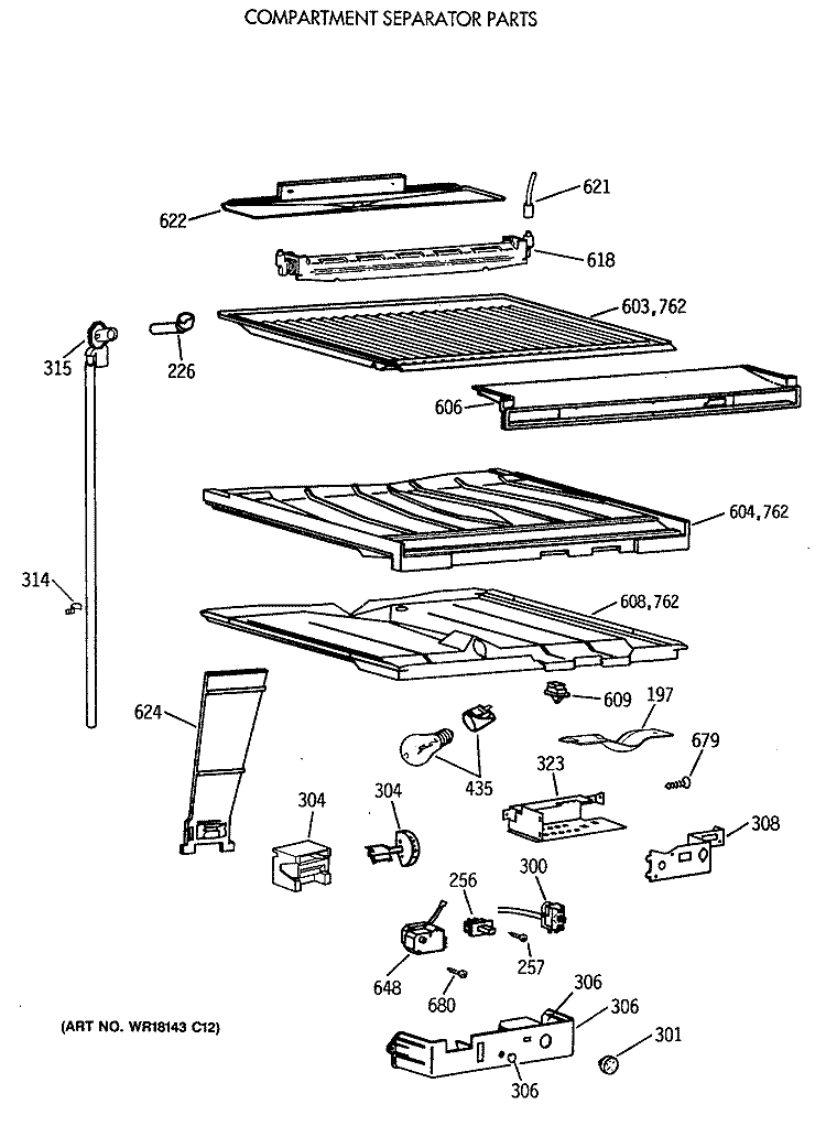 COMPARTMENT SEPARATOR PARTS Diagram and Parts List for MTX21GAXBRWW  General Electric Refrigerator
