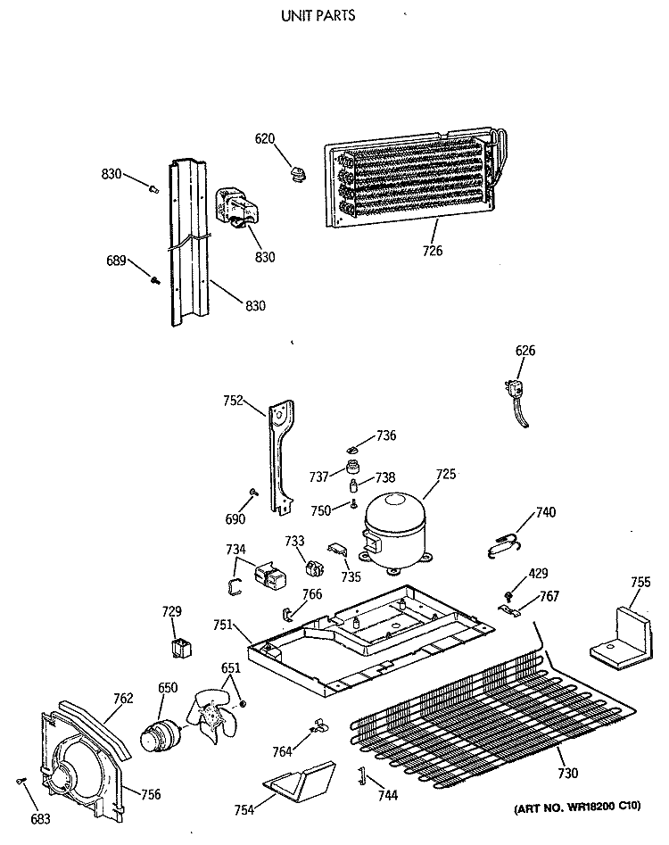 UNIT PARTS Diagram and Parts List for MTX21GAXBRWW  General Electric Refrigerator