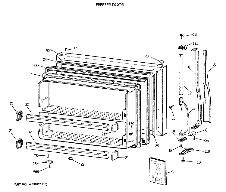 FREEZER DOOR Diagram and Parts List for MTX18GIXCRAA  General Electric Refrigerator