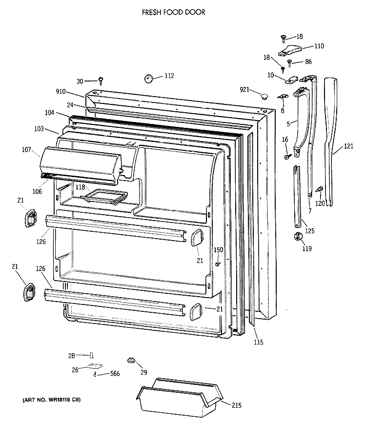 FRESH FOOD DOOR Diagram and Parts List for MTX18GIXCRAA  General Electric Refrigerator