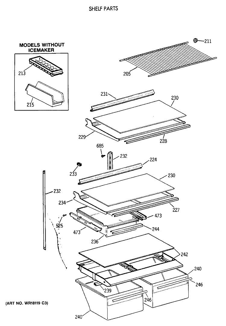 SHELF PARTS Diagram and Parts List for MTX18GIXCRAA  General Electric Refrigerator