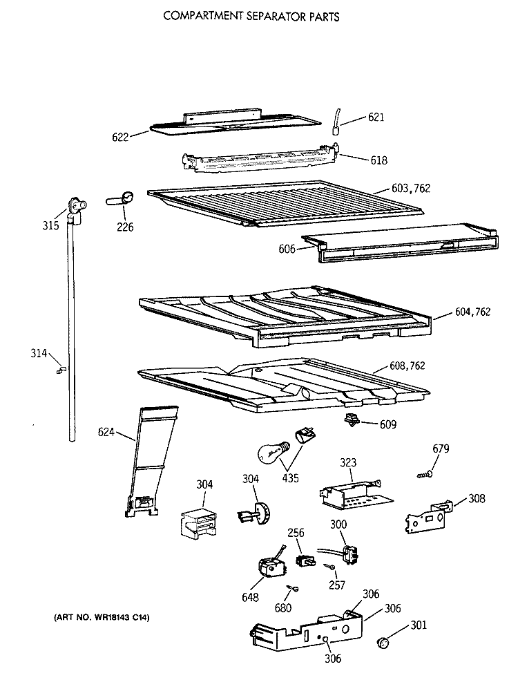 COMPARTMENT SEPARATOR PARTS Diagram and Parts List for MTX18GIXCRAA  General Electric Refrigerator