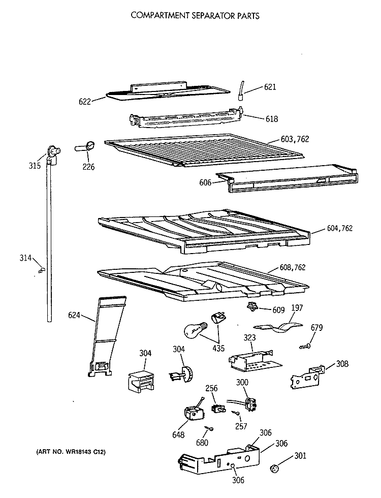 COMPARTMENT SEPARATOR PARTS Diagram and Parts List for MTX21GASCRWW  General Electric Refrigerator