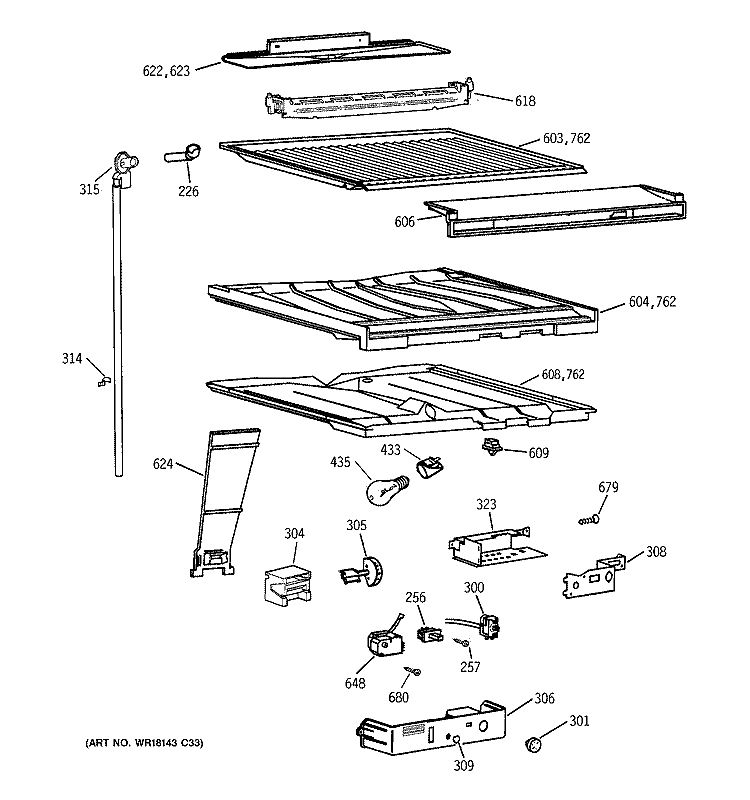COMPARTMENT SEPARATOR PARTS Diagram and Parts List for  General Electric Refrigerator