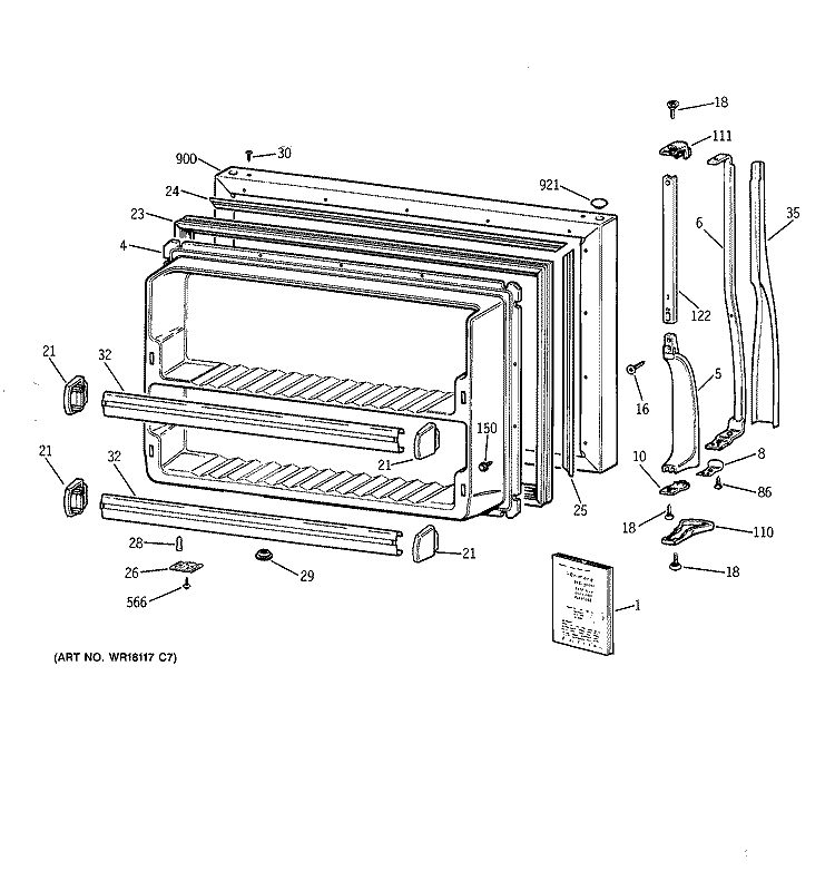 FREEZER DOOR Diagram and Parts List for MTX21GAXFRWW  General Electric Refrigerator