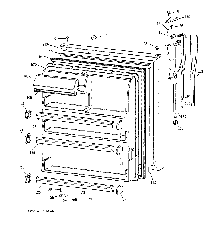 FRESH FOOD DOOR Diagram and Parts List for MTX21GAXFRWW  General Electric Refrigerator