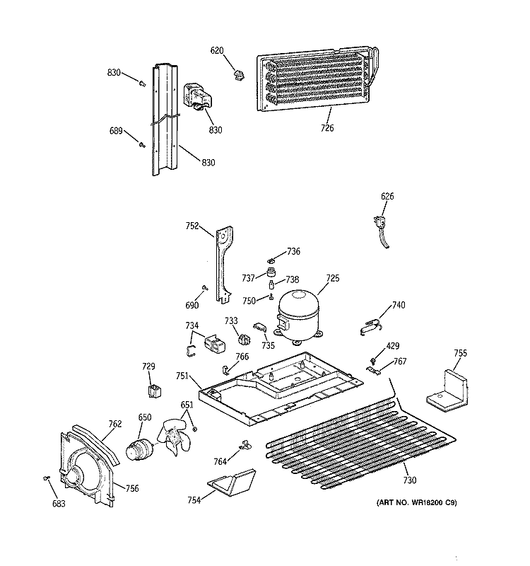 UNIT PARTS Diagram and Parts List for MTX21GAXFRWW  General Electric Refrigerator
