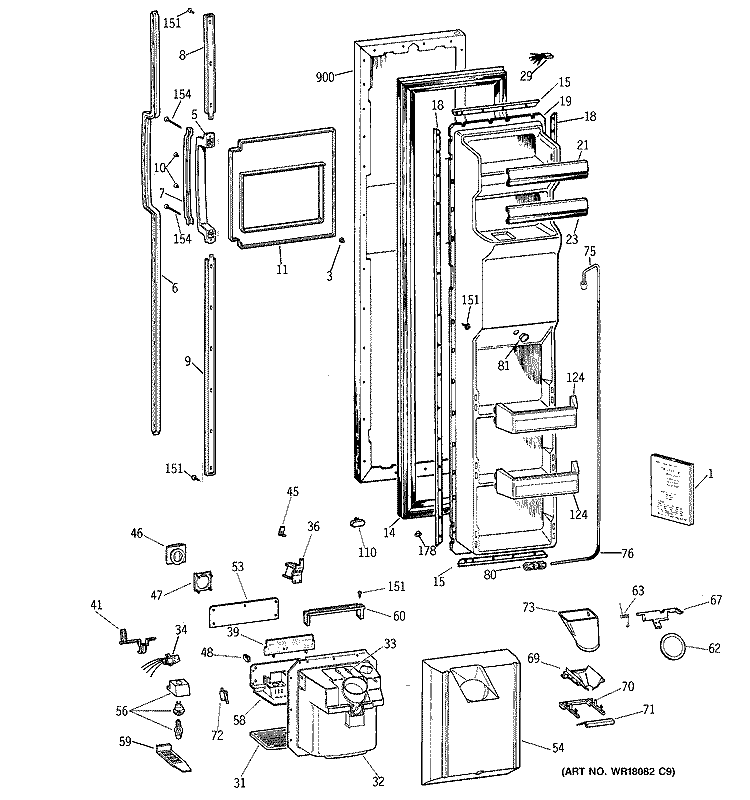 FREEZER DOOR Diagram and Parts List for MSK27DRXAAA  General Electric Refrigerator