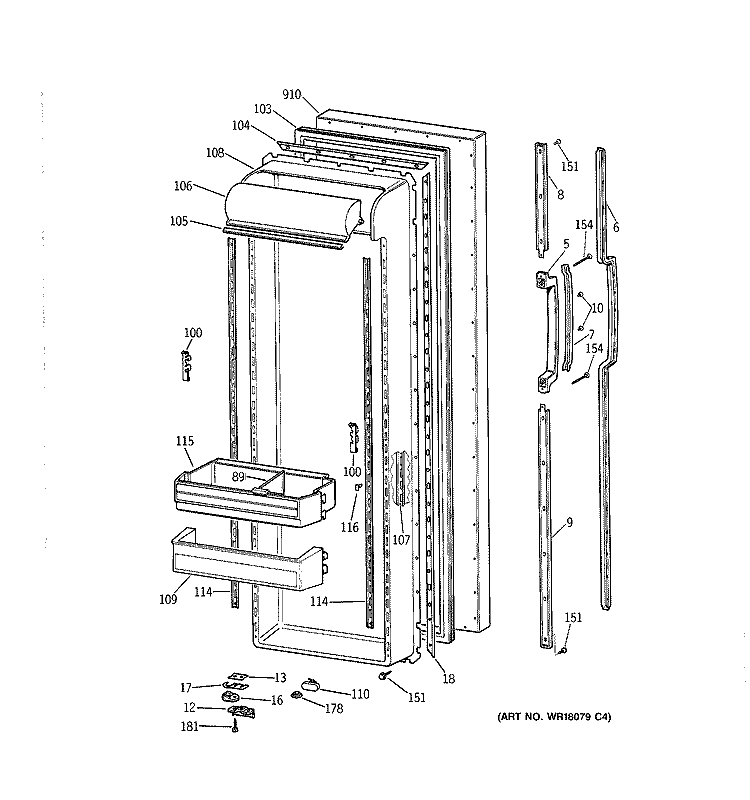 FRESH FOOD DOOR Diagram and Parts List for MSK27DRXAAA  General Electric Refrigerator
