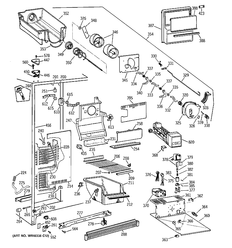FREEZER SECTION Diagram and Parts List for MSK27DRXAAA  General Electric Refrigerator