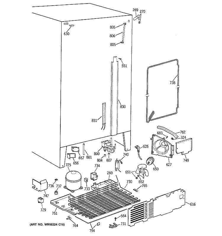 UNIT PARTS Diagram and Parts List for MSK27DRXAAA  General Electric Refrigerator