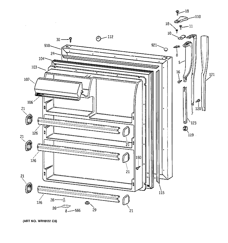 FRESH FOOD DOOR Diagram and Parts List for MTX21GAXJRWW  General Electric Refrigerator