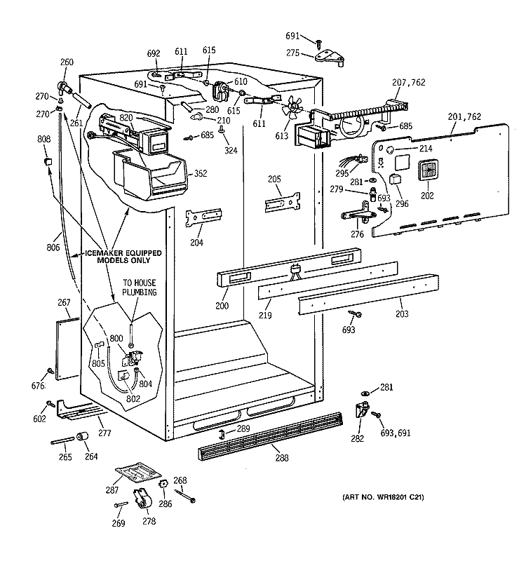 CABINET PARTS Diagram and Parts List for MTX21GAXJRWW  General Electric Refrigerator