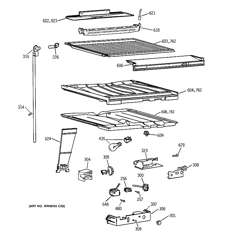 COMPARTMENT SEPARATOR PARTS Diagram and Parts List for MTX21GAXJRWW  General Electric Refrigerator