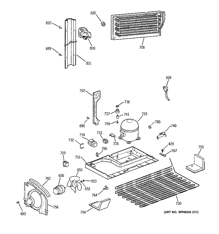 UNIT PARTS Diagram and Parts List for MTX21GAXJRWW  General Electric Refrigerator