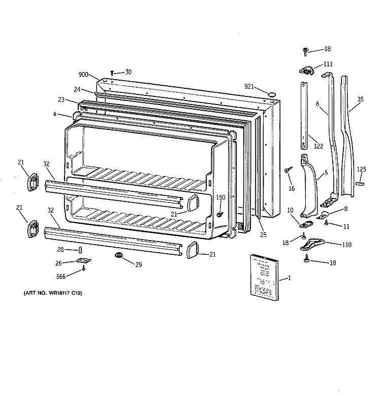 FREEZER DOOR Diagram and Parts List for MTX21DIZBRWW  General Electric Refrigerator