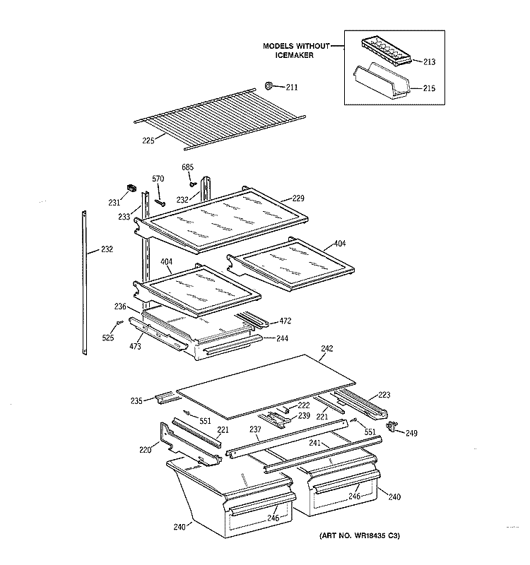 SHELF PARTS Diagram and Parts List for MTX21DIZBRWW  General Electric Refrigerator