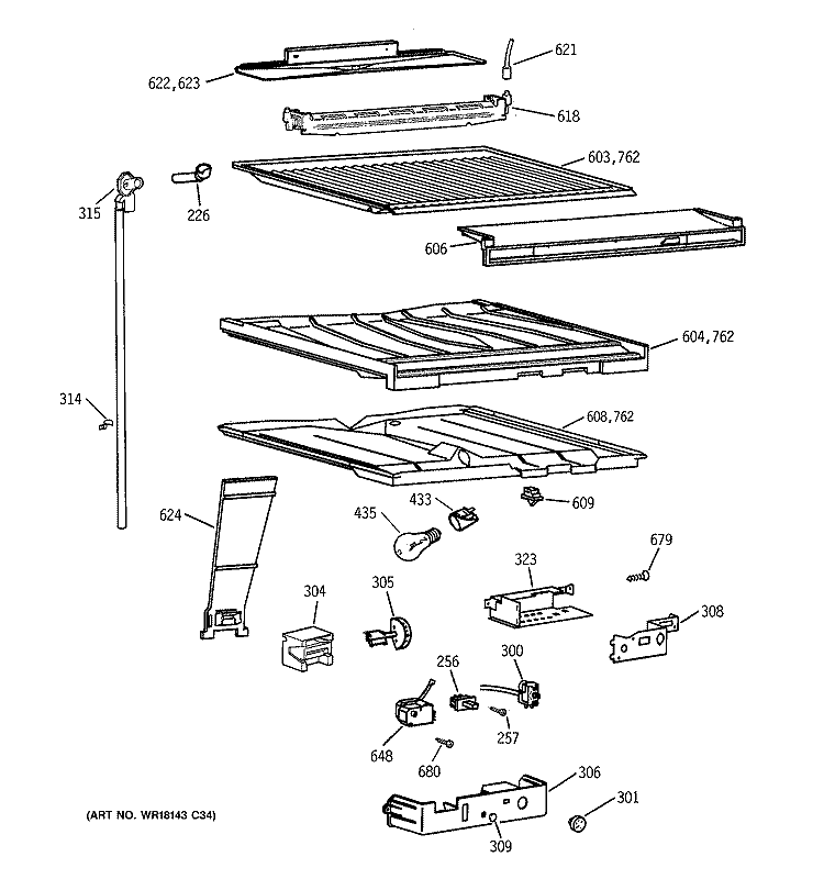COMPARTMENT SEPARATOR PARTS Diagram and Parts List for MTX21DIZBRWW  General Electric Refrigerator