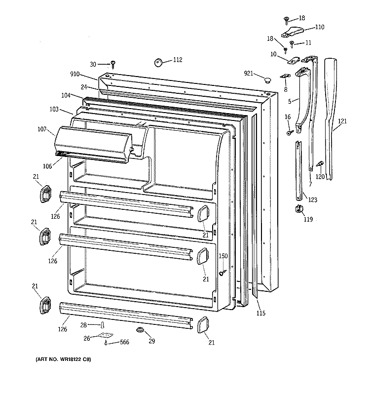 FRESH FOOD DOOR Diagram and Parts List for MTX21DAZHRWW  General Electric Refrigerator