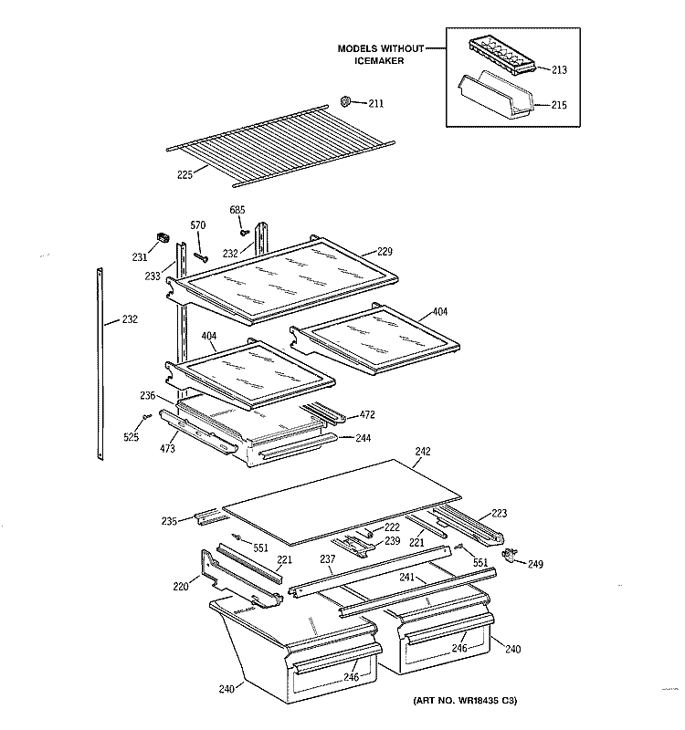 SHELF PARTS Diagram and Parts List for MTX21DAZHRWW  General Electric Refrigerator