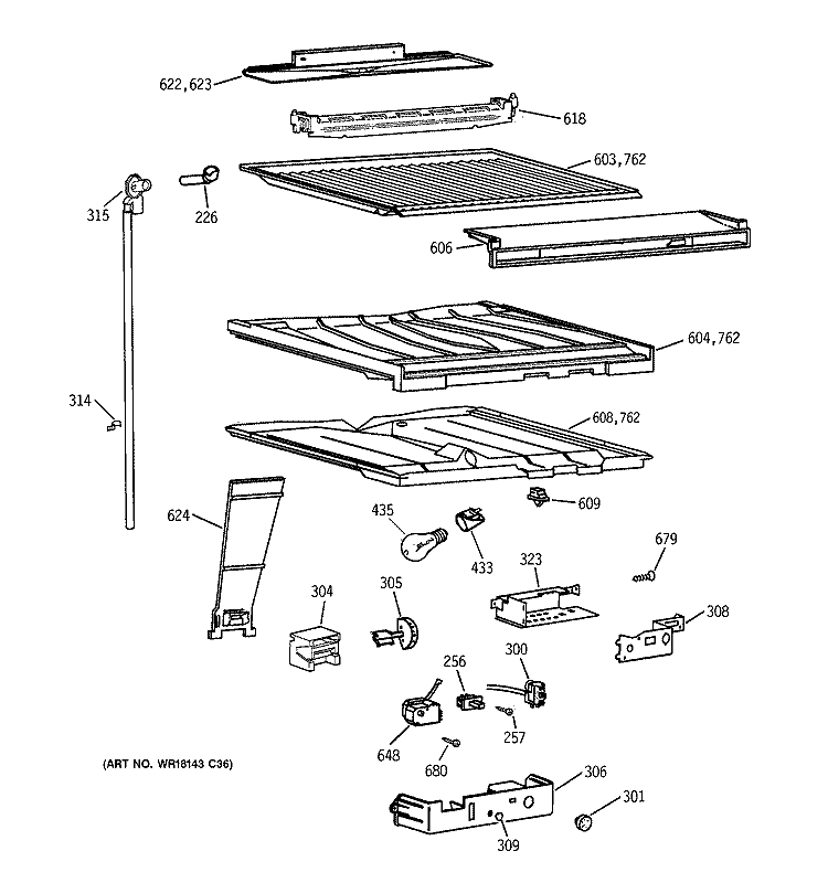 COMPARTMENT SEPARATOR PARTS Diagram and Parts List for MTX18GAZCRAA  General Electric Refrigerator