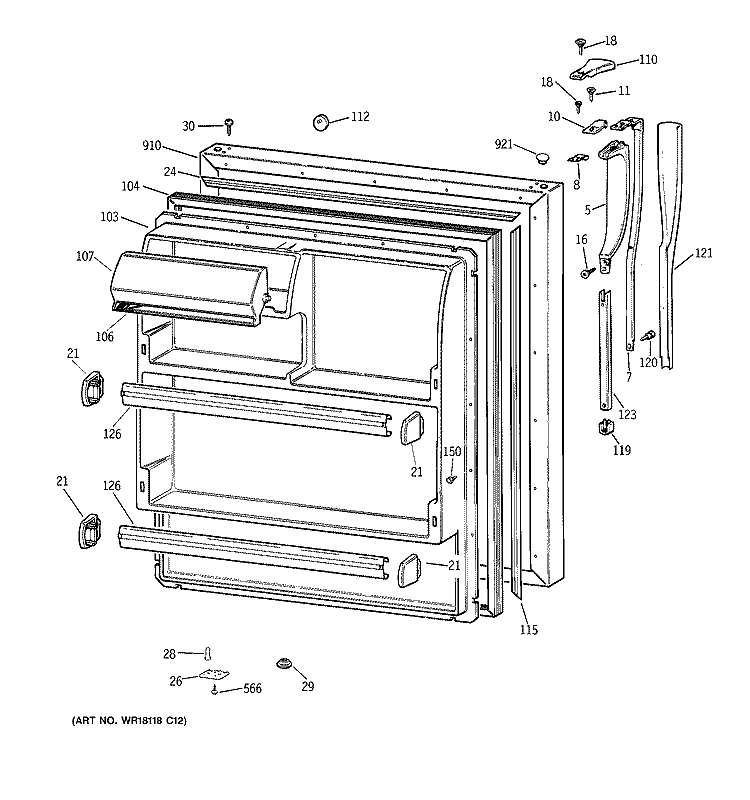 FRESH FOOD DOOR Diagram and Parts List for MTX18GAZKRAA  General Electric Refrigerator