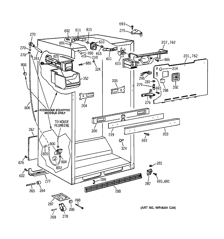 CABINET PARTS Diagram and Parts List for MTX18GAZLRAA  General Electric Refrigerator