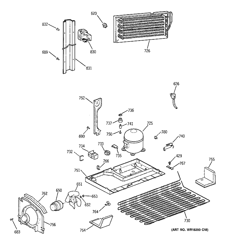 UNIT PARTS Diagram and Parts List for MTX18GAZLRAA  General Electric Refrigerator