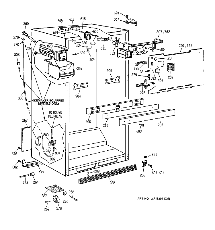 CABINET PARTS Diagram and Parts List for MTX21DIZKRWW  General Electric Refrigerator