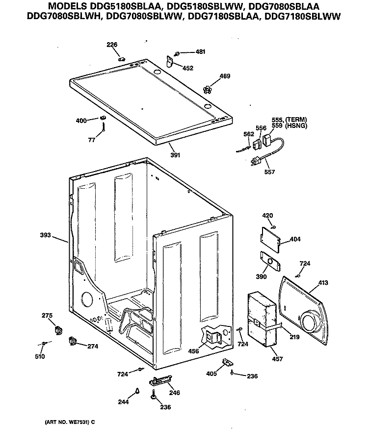 Section Diagram and Parts List for  General Electric Dryer