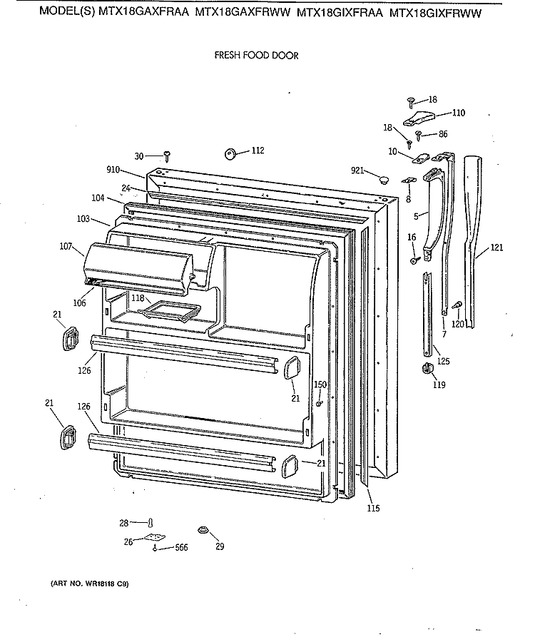 FRESH FOOD DOOR Diagram and Parts List for MTX18GIXFRAA  General Electric Refrigerator