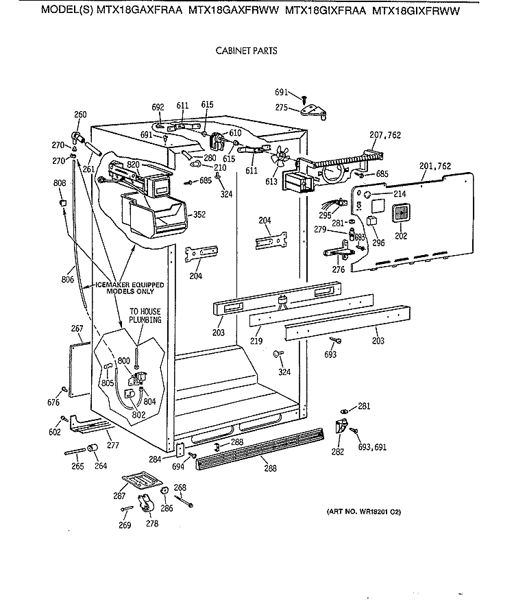 CABINET PARTS Diagram and Parts List for MTX18GIXFRAA  General Electric Refrigerator