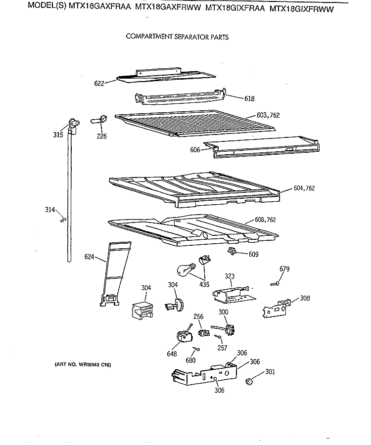 COMPARTMENT SEPARATOR PARTS Diagram and Parts List for MTX18GIXFRAA  General Electric Refrigerator