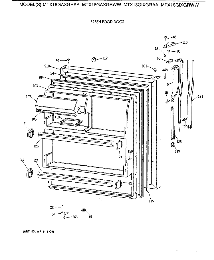 FRESH FOOD DOOR Diagram and Parts List for MTX18GIXGRAA  General Electric Refrigerator