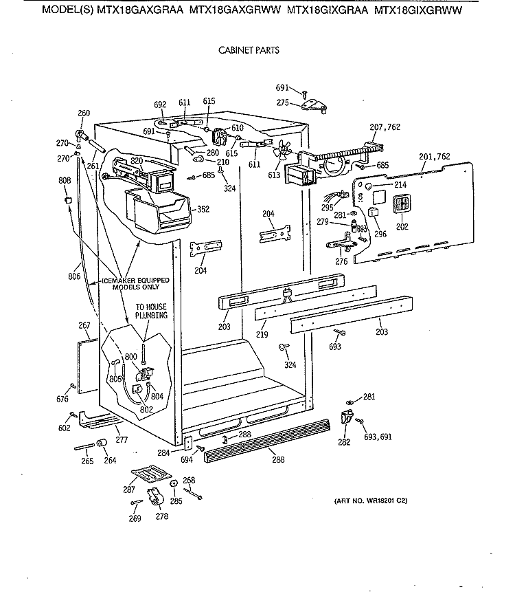 CABINET PARTS Diagram and Parts List for MTX18GIXGRAA  General Electric Refrigerator