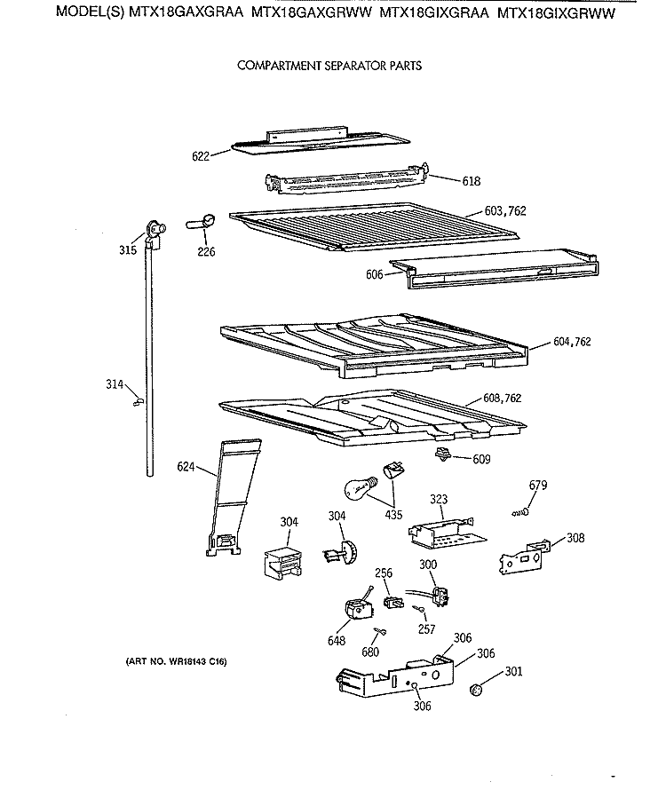 COMPARTMENT SEPARATOR PARTS Diagram and Parts List for MTX18GIXGRAA  General Electric Refrigerator