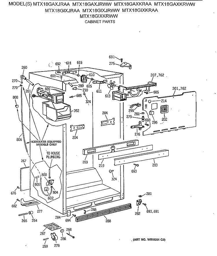 CABINET PARTS Diagram and Parts List for MTX18GAXJRAA  General Electric Refrigerator
