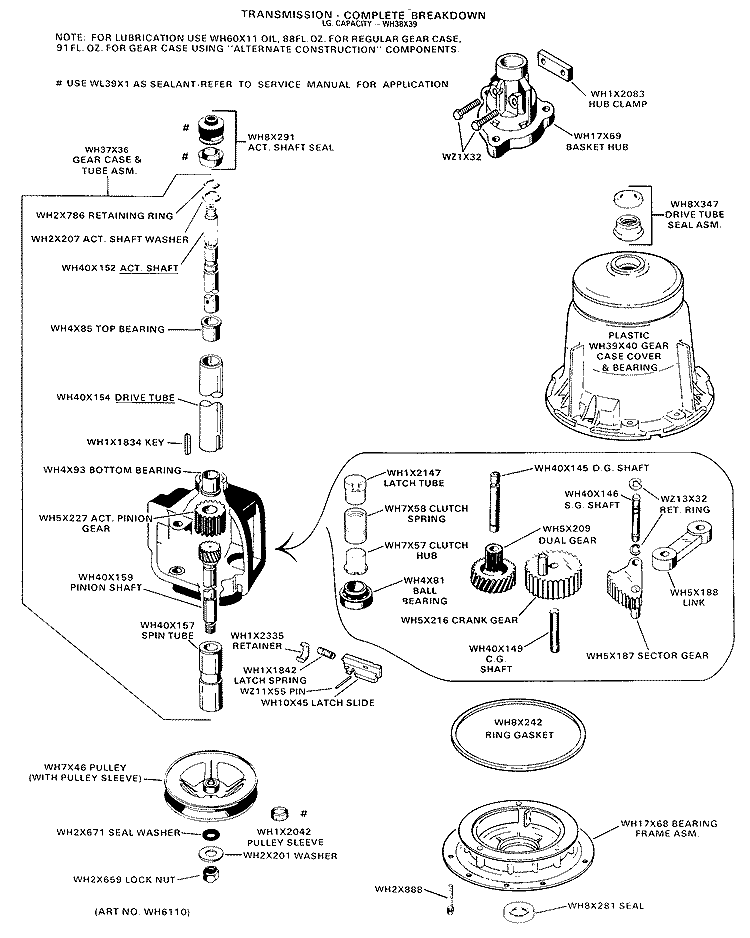 TRANSMISSION - COMPLETE BREAKDOWN Diagram and Parts List for  General Electric Washer