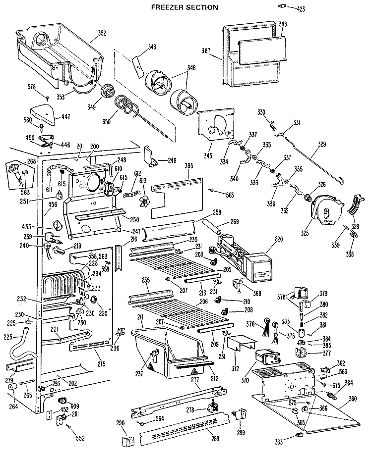 FREEZER SECTION Diagram and Parts List for  General Electric Refrigerator