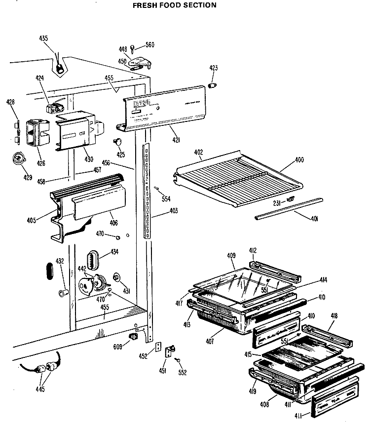 FRESH FOOD SECTION Diagram and Parts List for  Hotpoint Refrigerator