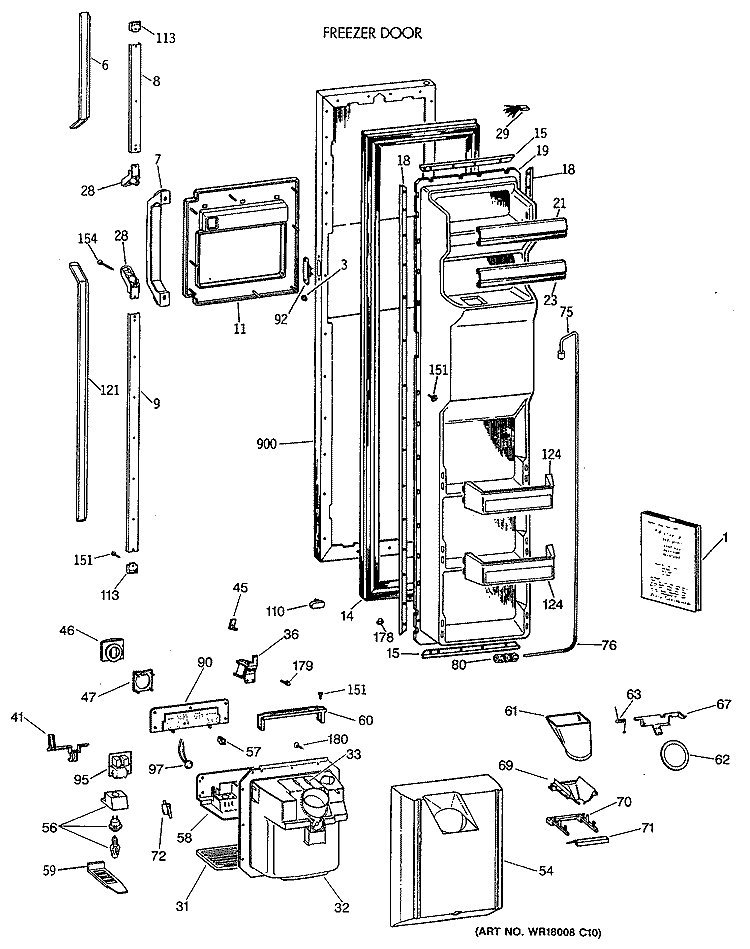 FREEZER DOOR Diagram and Parts List for  Hotpoint Refrigerator