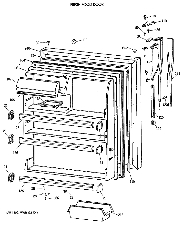 FRESH FOOD DOOR Diagram and Parts List for MTX21GASSRWW  General Electric Refrigerator