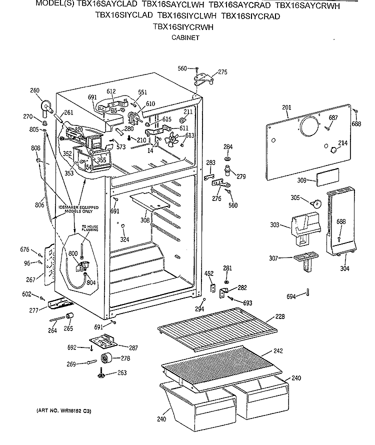 CABINET Diagram and Parts List for  General Electric Refrigerator
