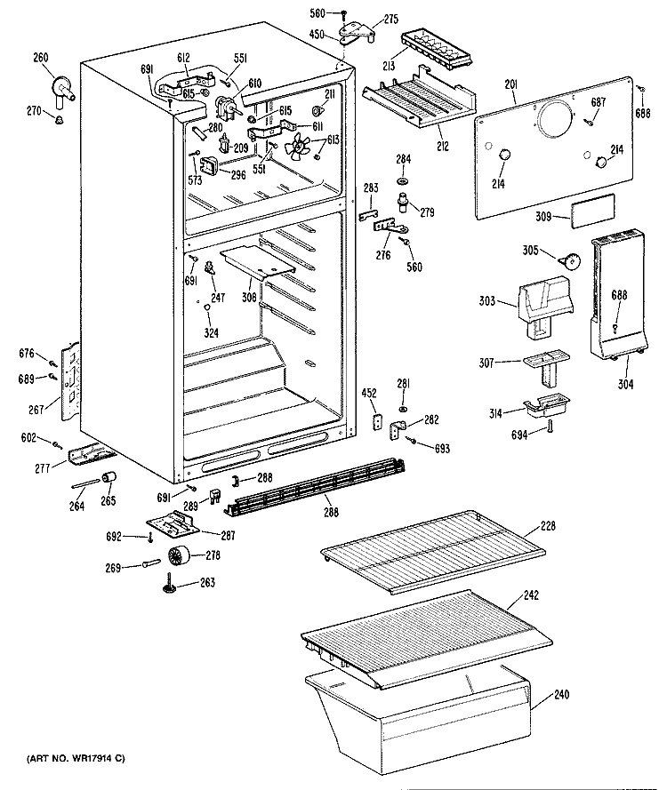 Section Diagram and Parts List for  Hotpoint Refrigerator